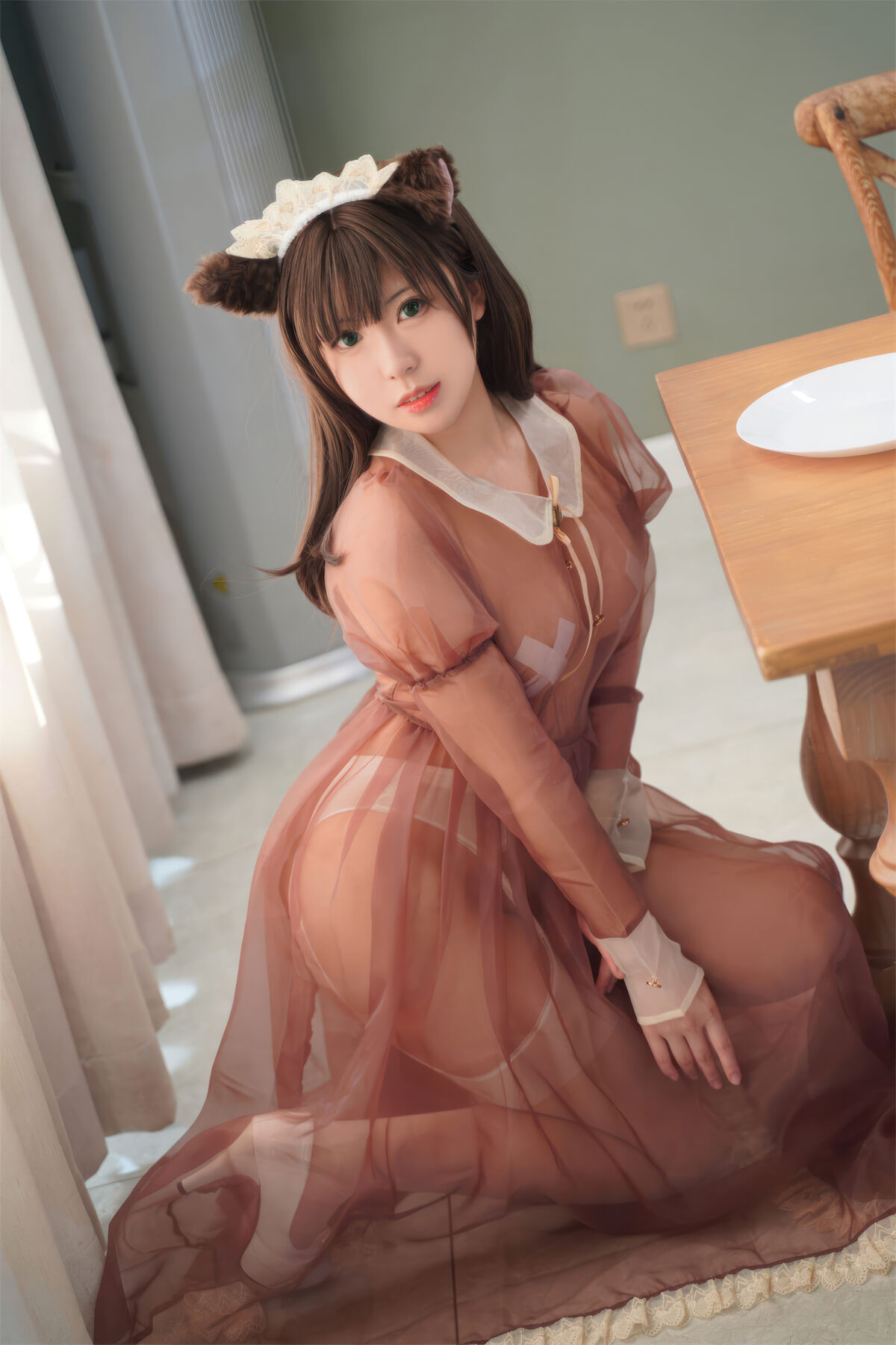 Coser@虎森森 棕色透明女仆 0028 3070705518.jpg